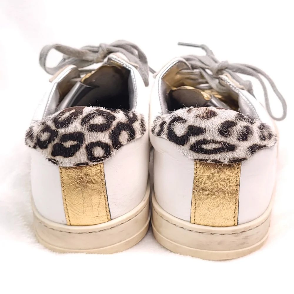 P448 Women's John Pearl Bubble Cow Print Calf Hair Sneakers In White Women's 38